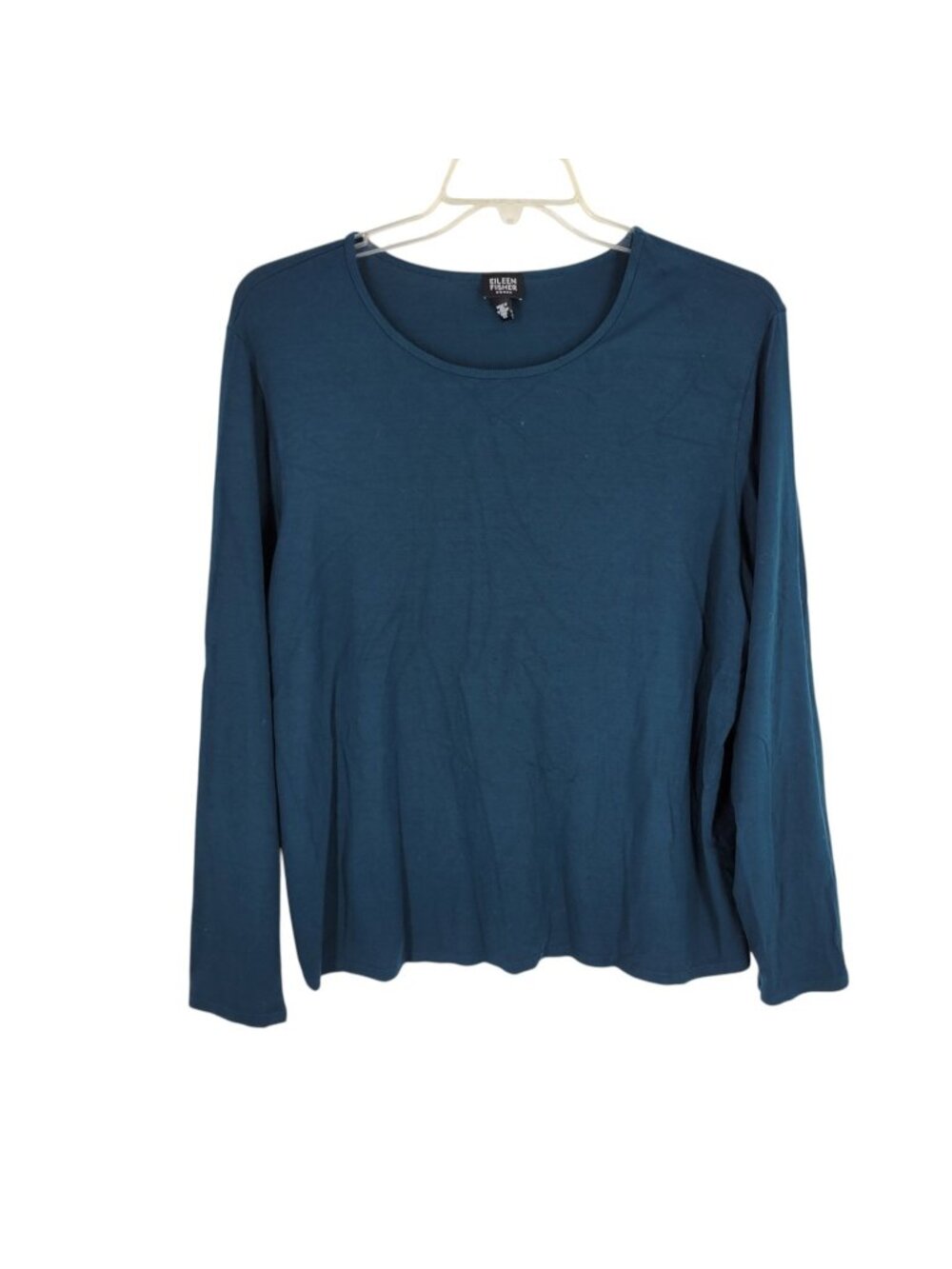 Eileen Fisher 2X Teal Long Sleeve Top Minimalist Lagenlook Relaxed Stretch USA